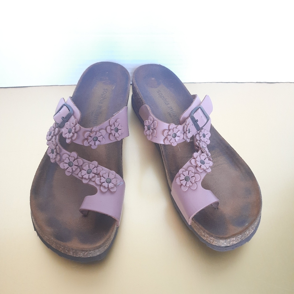 Sophia Milano Size 10,5 Pink Leather Woman’s Slides Sandals Made in Italy